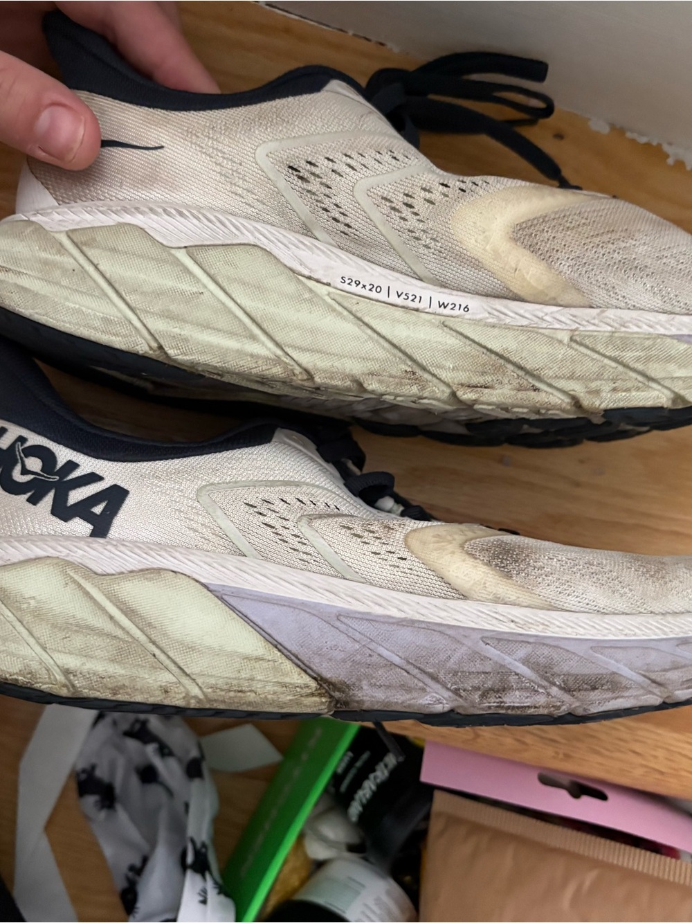 Hoka Neutral Beige Running Sneakers with Navy Trim - Picture 4 of 5